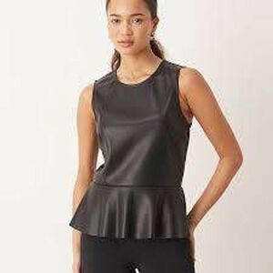 Express Faux Leather Peplum Sleeveless Top Women XS Black